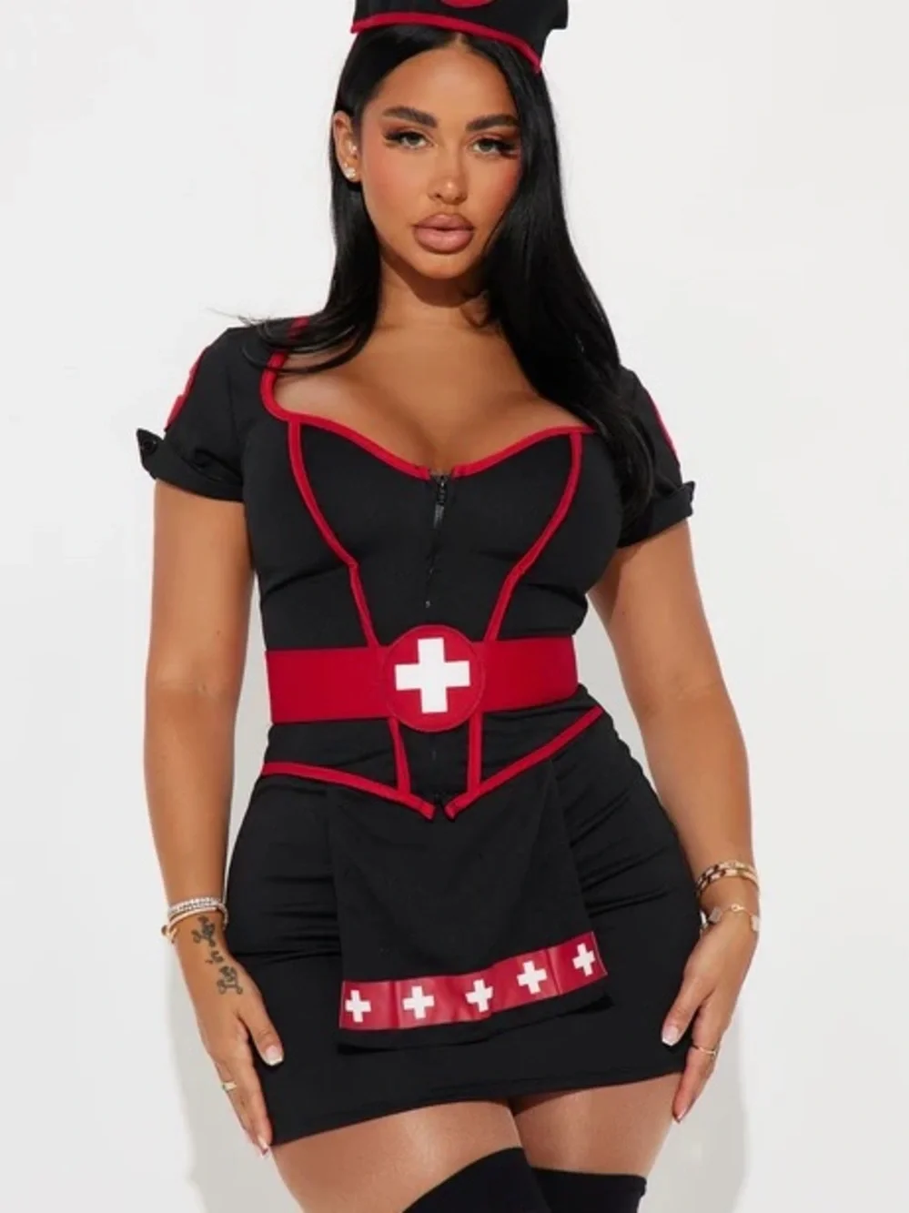 Fashion Nova Black & Red Nurse Costume Mini Dress